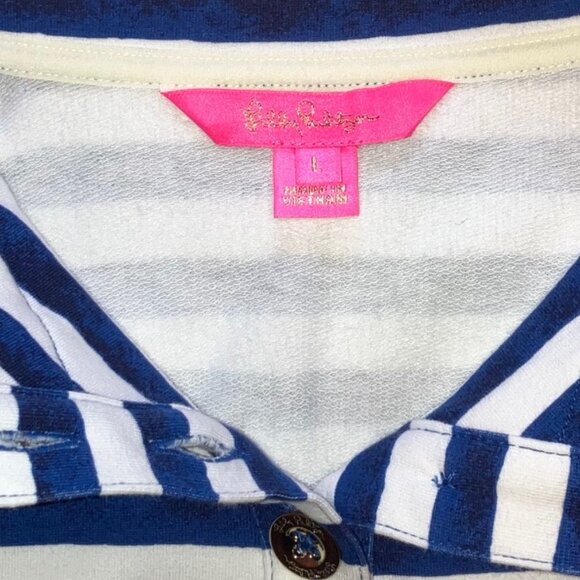 Lilly Pulitzer UPF 50+ CAPTAIN DRESS BRIGHT NAVY POSITANO STRIPE L - Picture 5 of 8